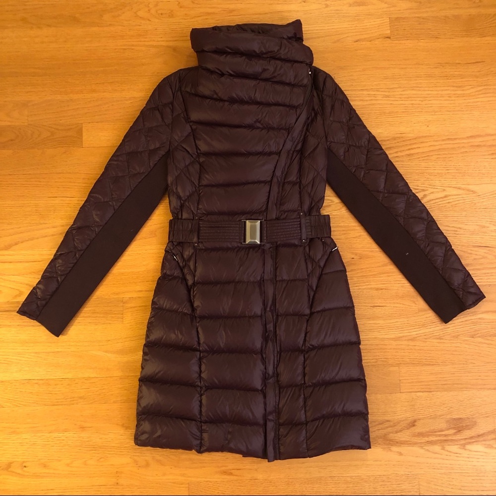 Dark Maroon Long Belted Down Jacket
